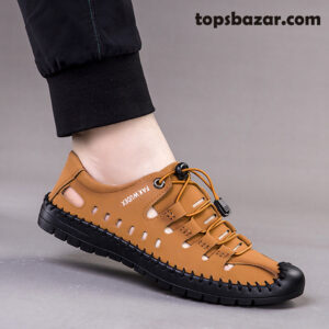 Men's Sandals Summer Closed Toe Hole Shoes Hollow out Leather Sandals Casual Men's Shoes One Piece